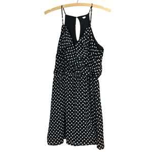 Women's Unknown Designer Black & White Polka Dot Spaghetti Strap Mini Dress